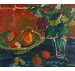 Nature Morte (Still life; with Fruit and Flowers), Oil on Canvas Painting