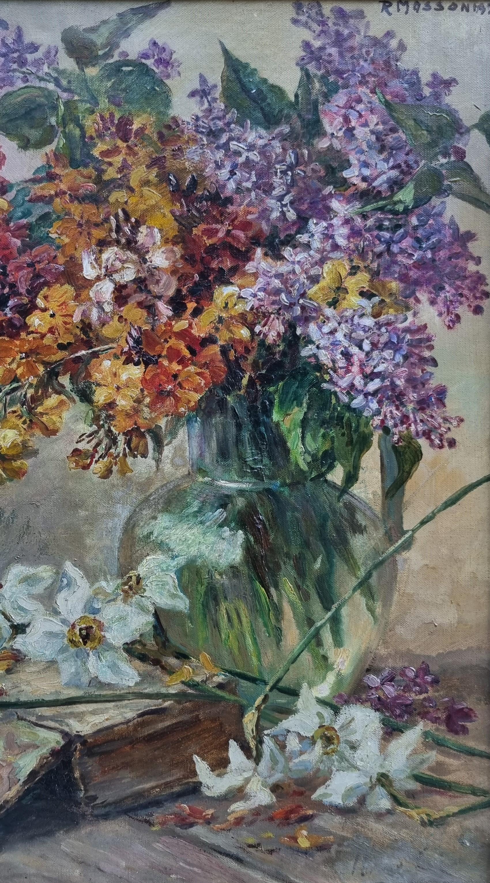 Roger MASSON
Doulaincourt (Haute-Marne), 1890 - Soncourt (Vosges), 1950
Bouquet di lillà vicino a un libro
Olio su tela
55 x 46 cm (60 x 51 cm con la cornice)
Firmato e datato in alto a destra 