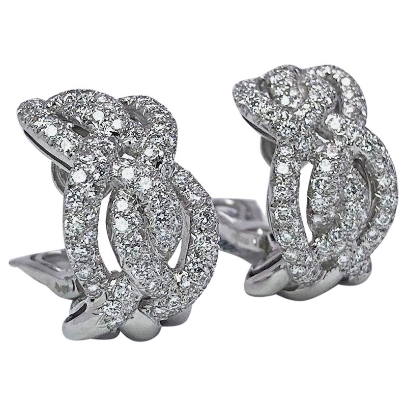 Roger Mathon for Cellini NYC 18 Karat Gold & 3.85 Carat Diamond Braided Earrings For Sale