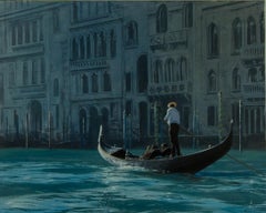 Roger McPhail - Huile contemporaine signée et encadrée, « On the Grand Canal, Venice »