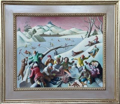 "Skating Party" WPA Regionalism American Scene Mid 20th Century Modern Realism