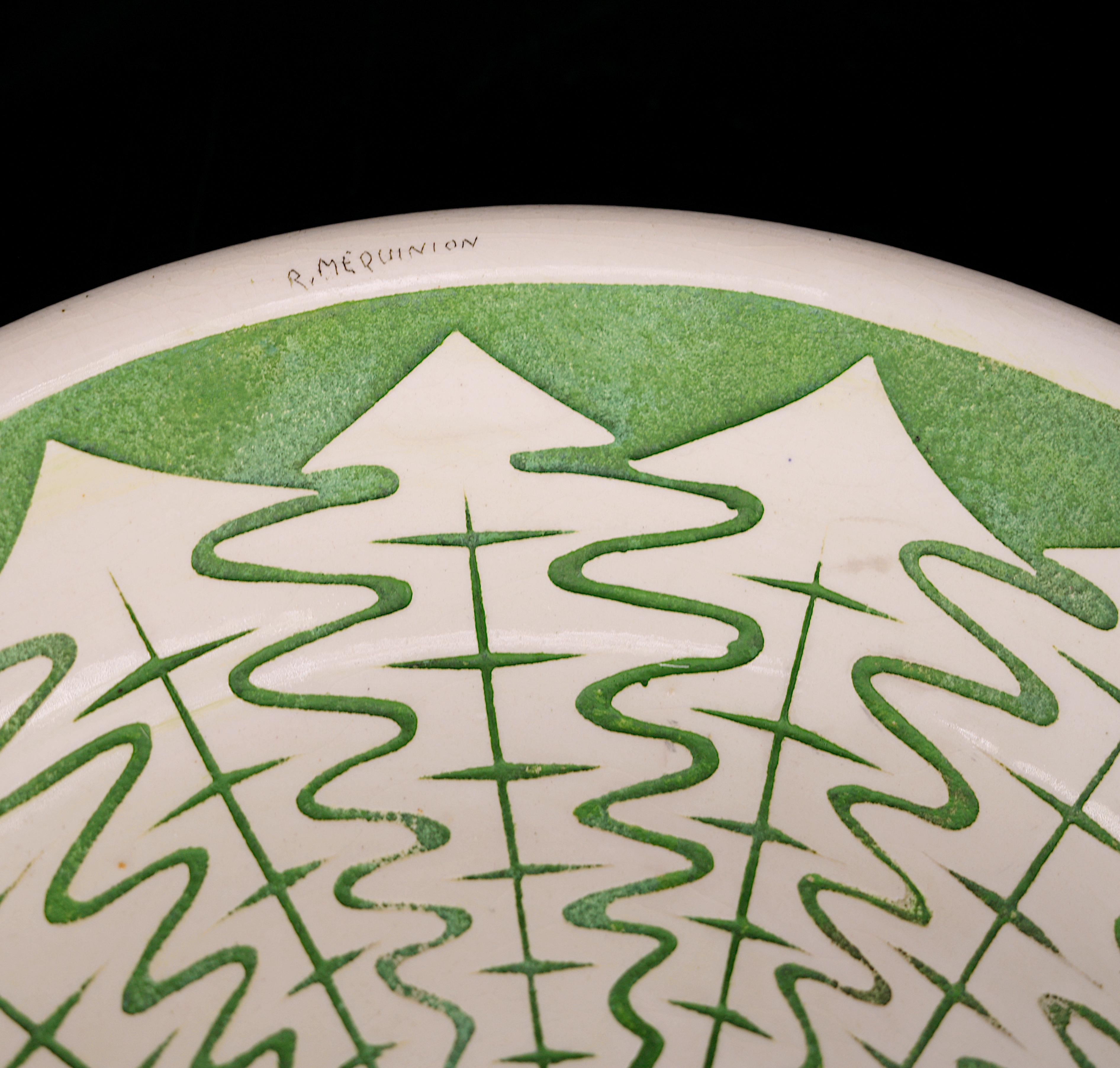 Roger MEQUINION French Art Deco Ceramic Plate, 1940s In Excellent Condition For Sale In Saint-Amans-des-Cots, FR