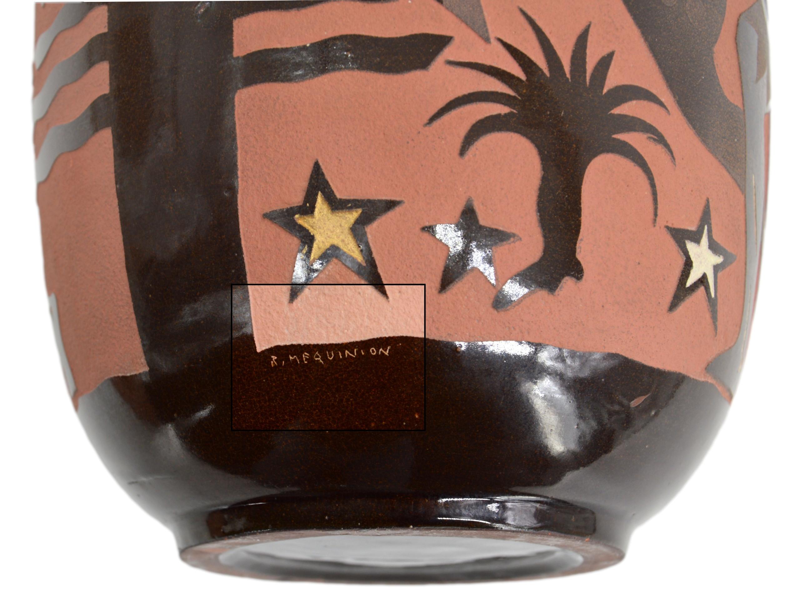 Roger Méquinion, Museale Keramikvase mit antikem Dekor, 1940er Jahre im Angebot 3