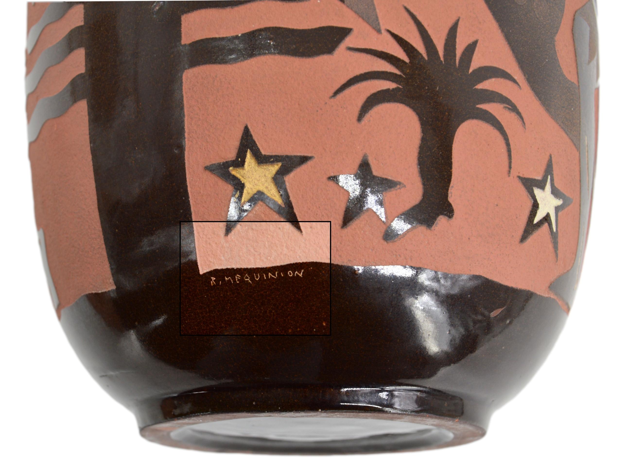 Roger Méquinion, Museal Ceramic Vase with Antique Decor, 1940s For Sale 3