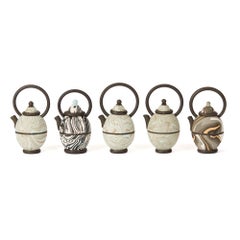 Roger Michell Thirteen Studio Marbled Clay Design Teapots