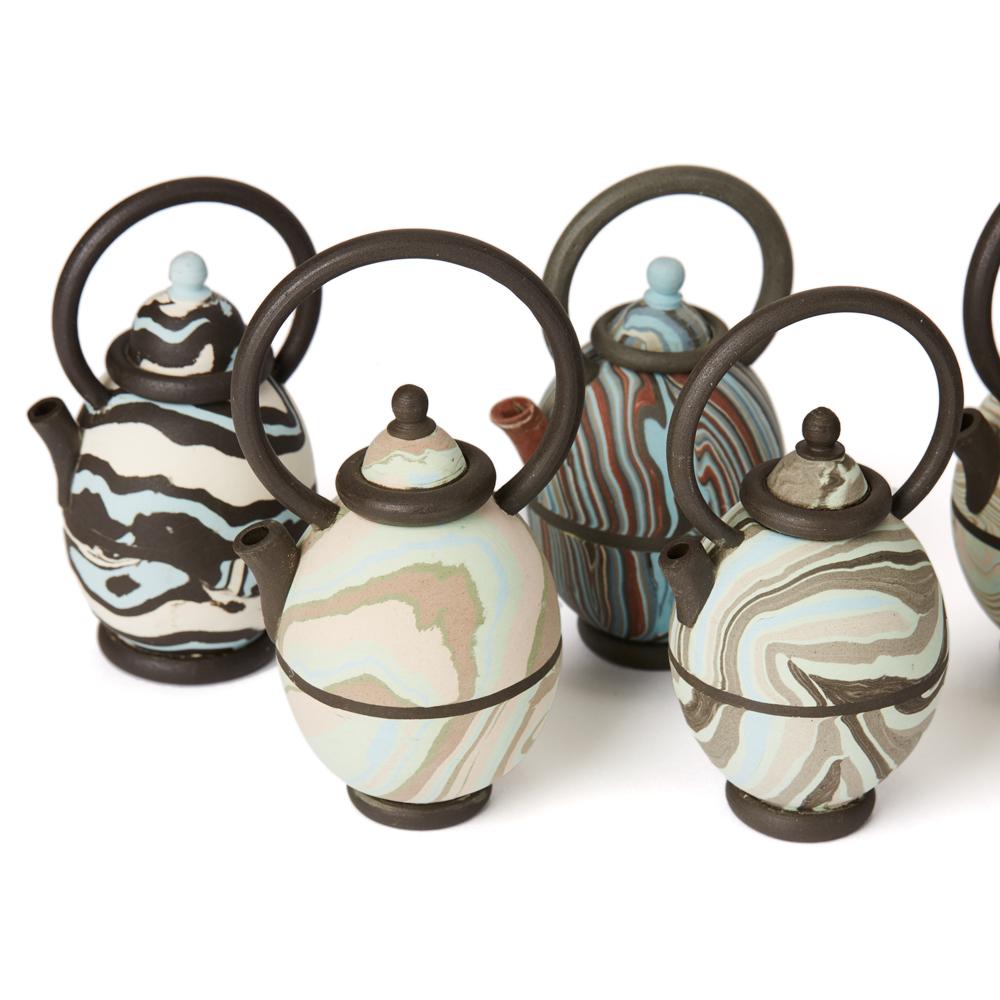 Modern Roger Michell Thirteen Studio Marbled Clay Design Teapots