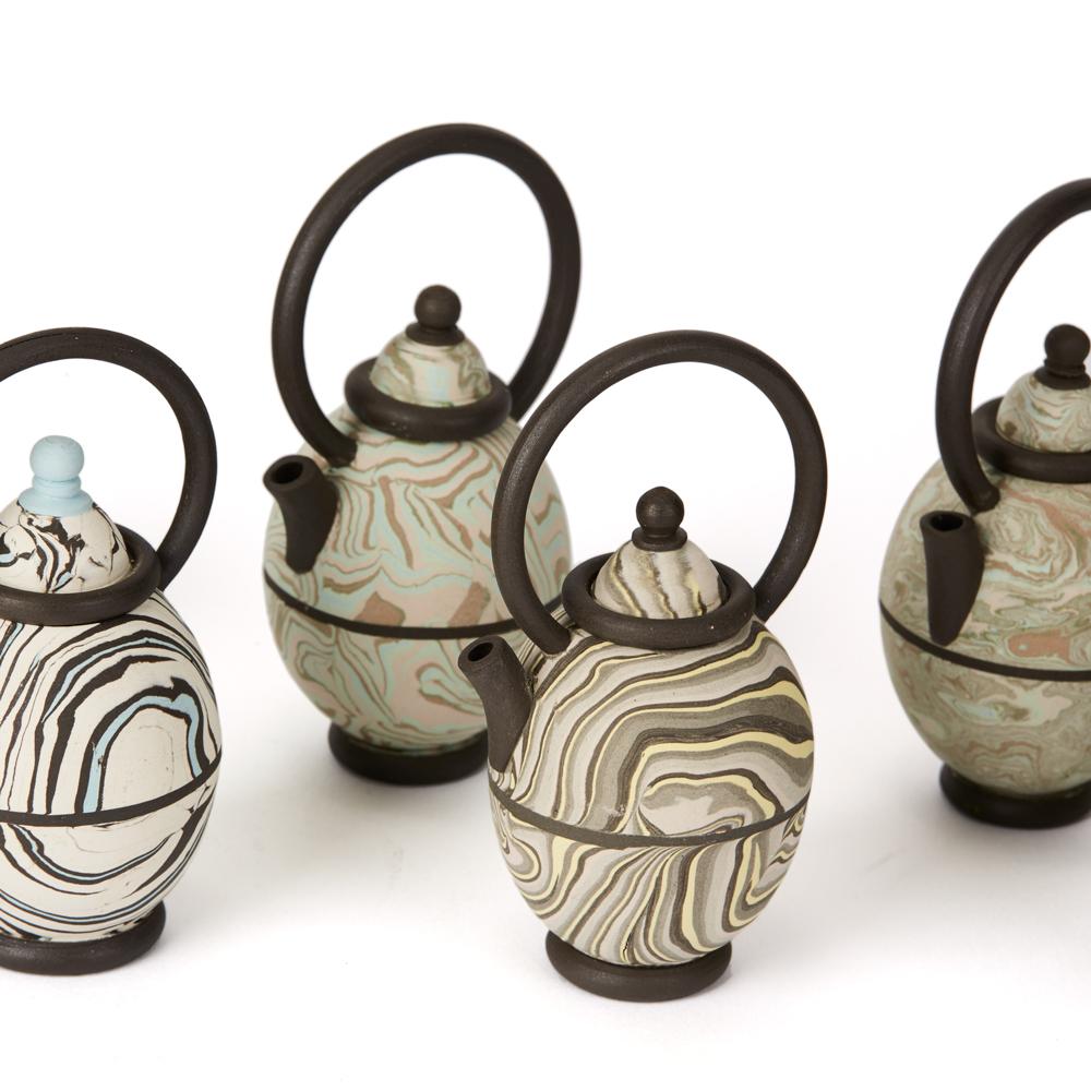 Glazed Roger Michell Thirteen Studio Marbled Clay Design Teapots
