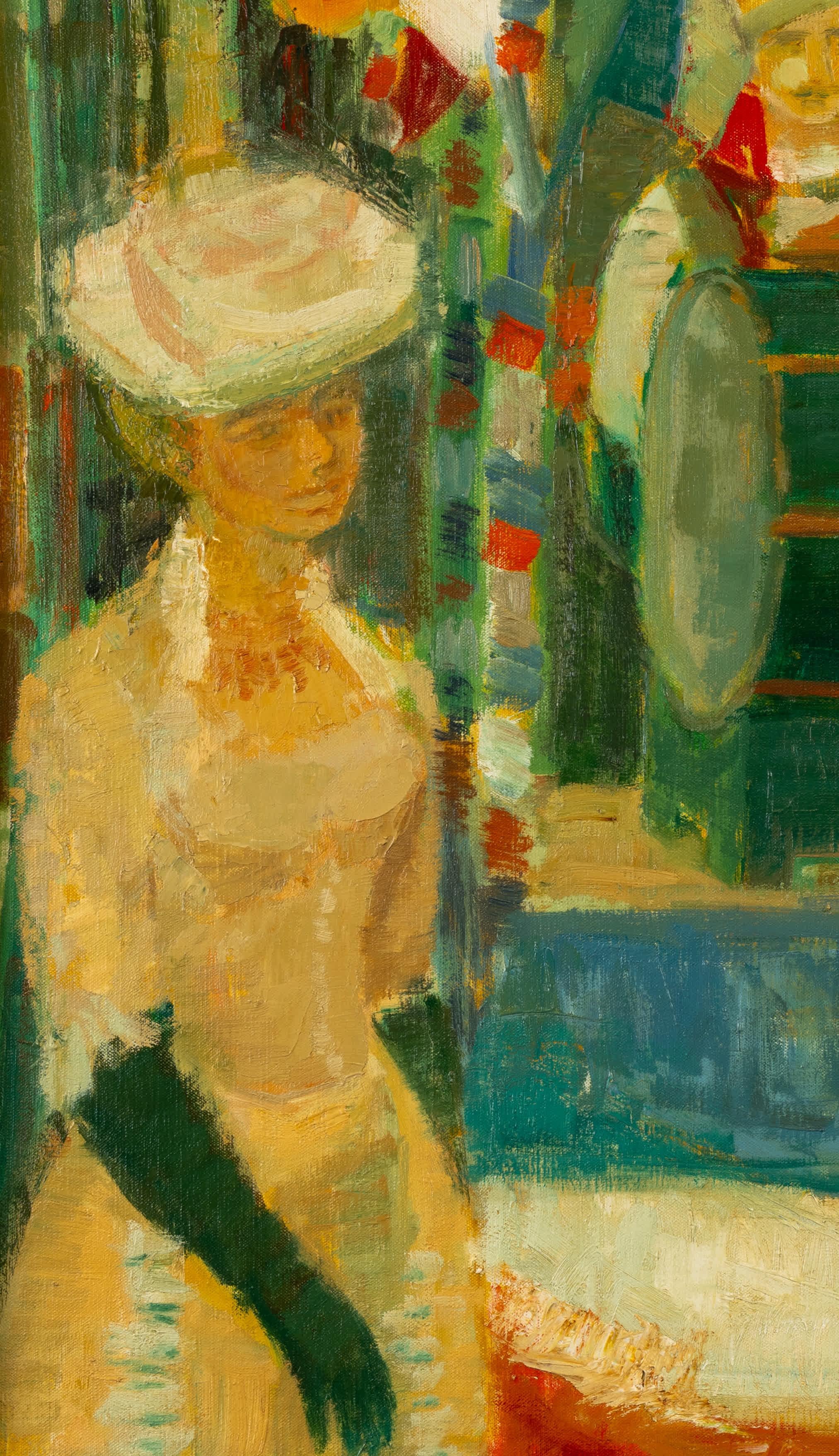 Roger Montané
Français, 1916-2002
Femme écoutant l'orchestre

Huile sur toile
18 ¼ par 21 ¾ in, avec cadre 27 ¾ par 31 ¼ in
Signé en bas à droite

Roger Montané, né à Bordeaux, a été défendu par Quentin Bell comme l'un des membres de la nouvelle