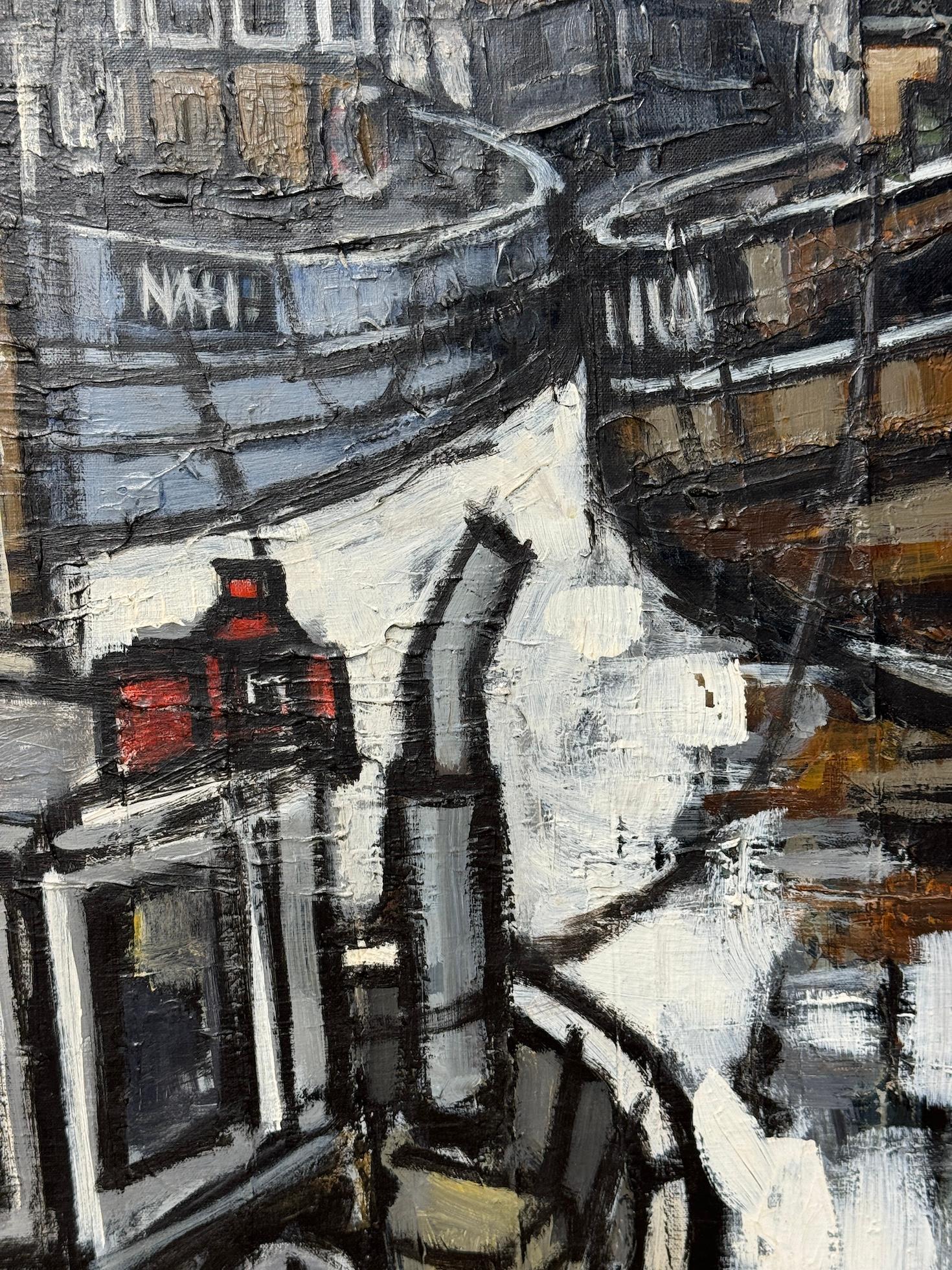 The Modern British Impressionist view of Whitby Harbor with the boats moored (vue impressionniste moderne du port de Whitby avec les bateaux amarrés) en vente 2