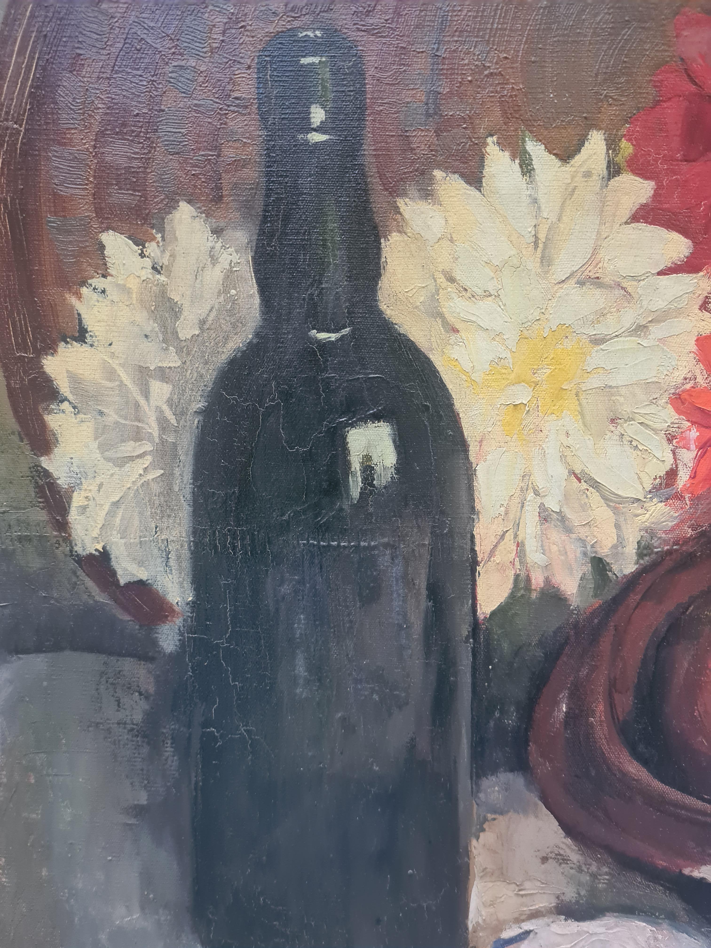 Still Life with Apples and Flowers, School of Paul Cezanne - Impressionist Painting by Roger Nivelt