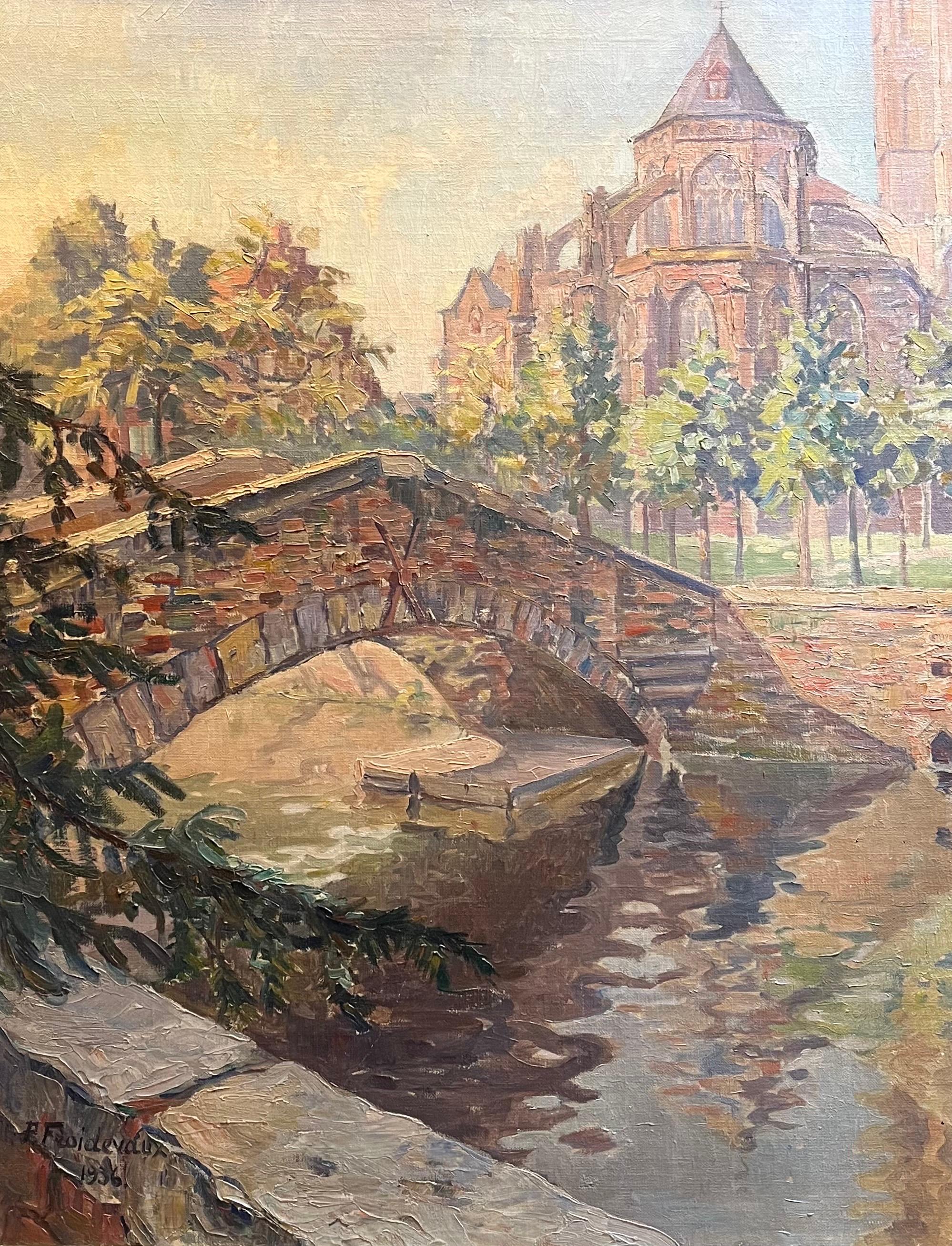 Landscape Painting di Roger Paul Froidevaux - "Vista posteriore di Notre-Dame" di A.R.P. Froidevaux - Olio su tela - 91x71 cm
