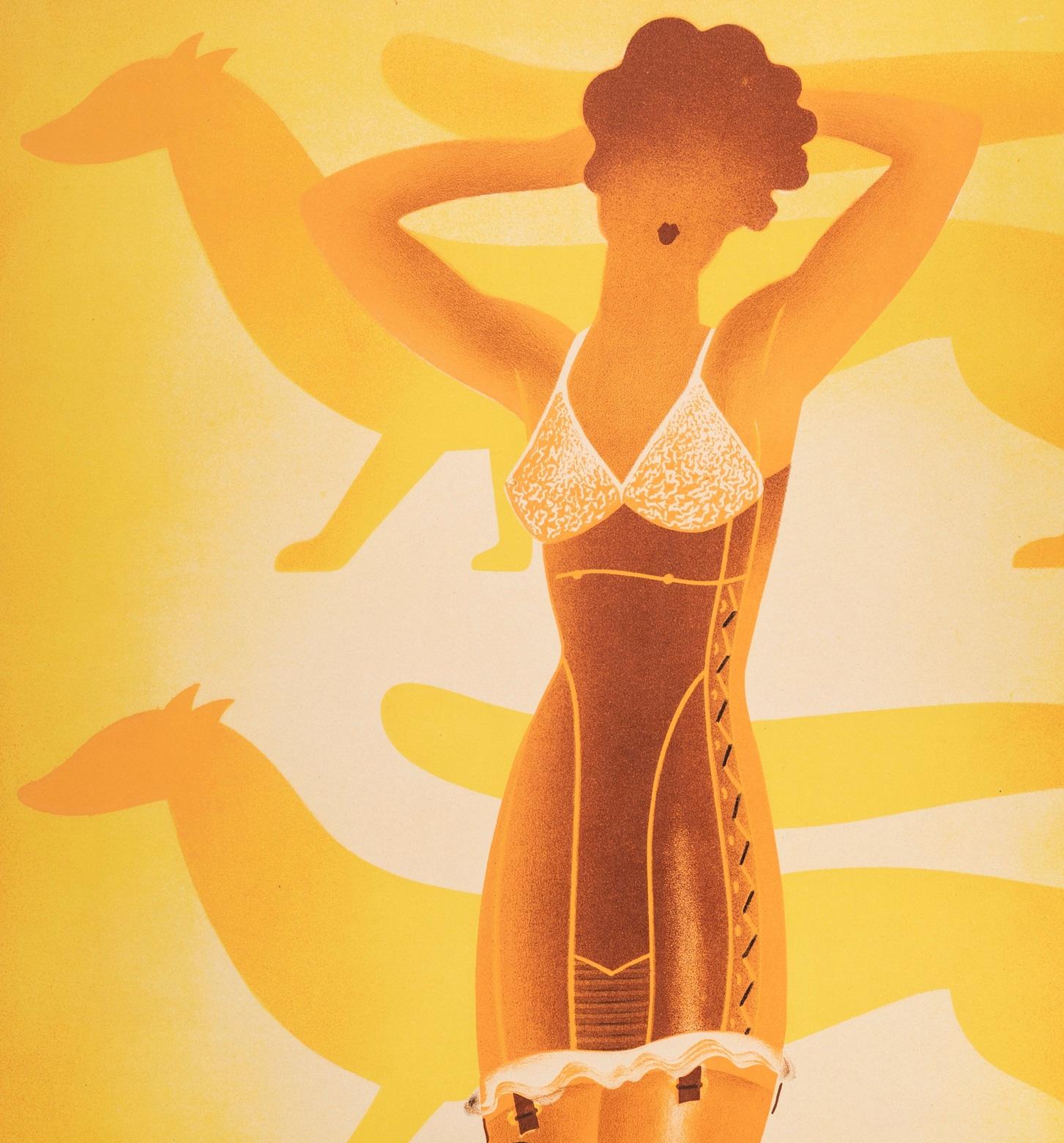 Original Vintage Poster von Roger Perot für Corset lefuret aus dem Jahr 1933.

Künstler: Perot Roger
Titel: Korsetts Le Furet - Le rêve de la femme
Datum: 1933
Größe: 39,4 x 54,7 Zoll / 100 x 139 cm
Drucker: Etablt Delattre, 18 rue le Bua,