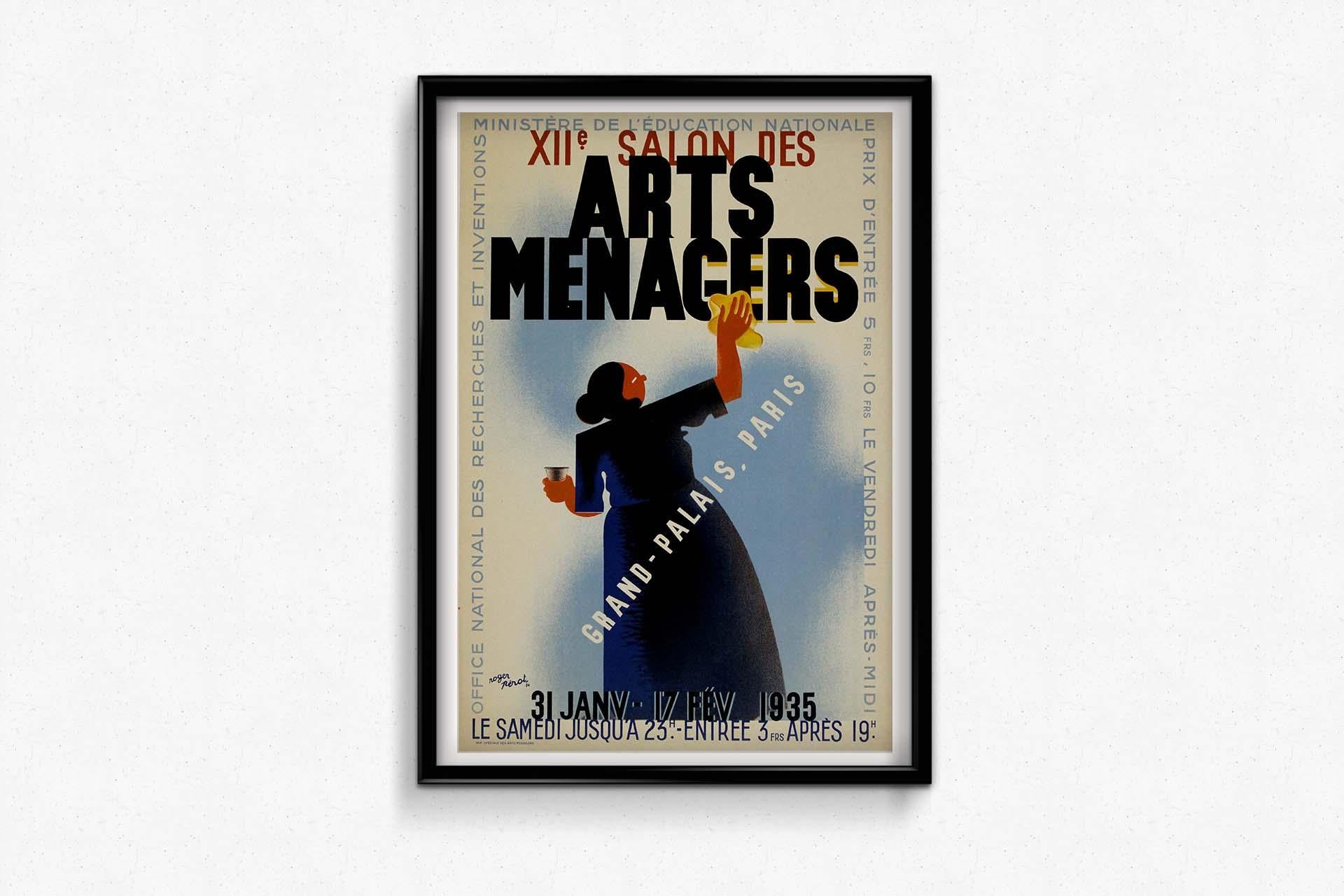 1935 original poster by Roger Pérot for the XIIe Salon des Arts Ménagers - Art Deco Print by Roger Perot