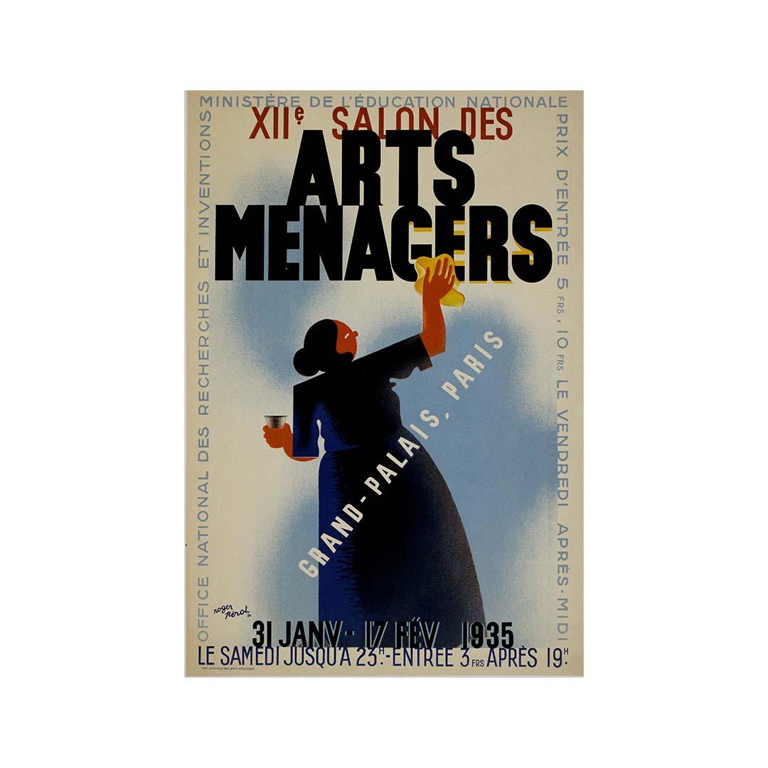 1935 original poster by Roger Pérot for the XIIe Salon des Arts Ménagers For Sale 1