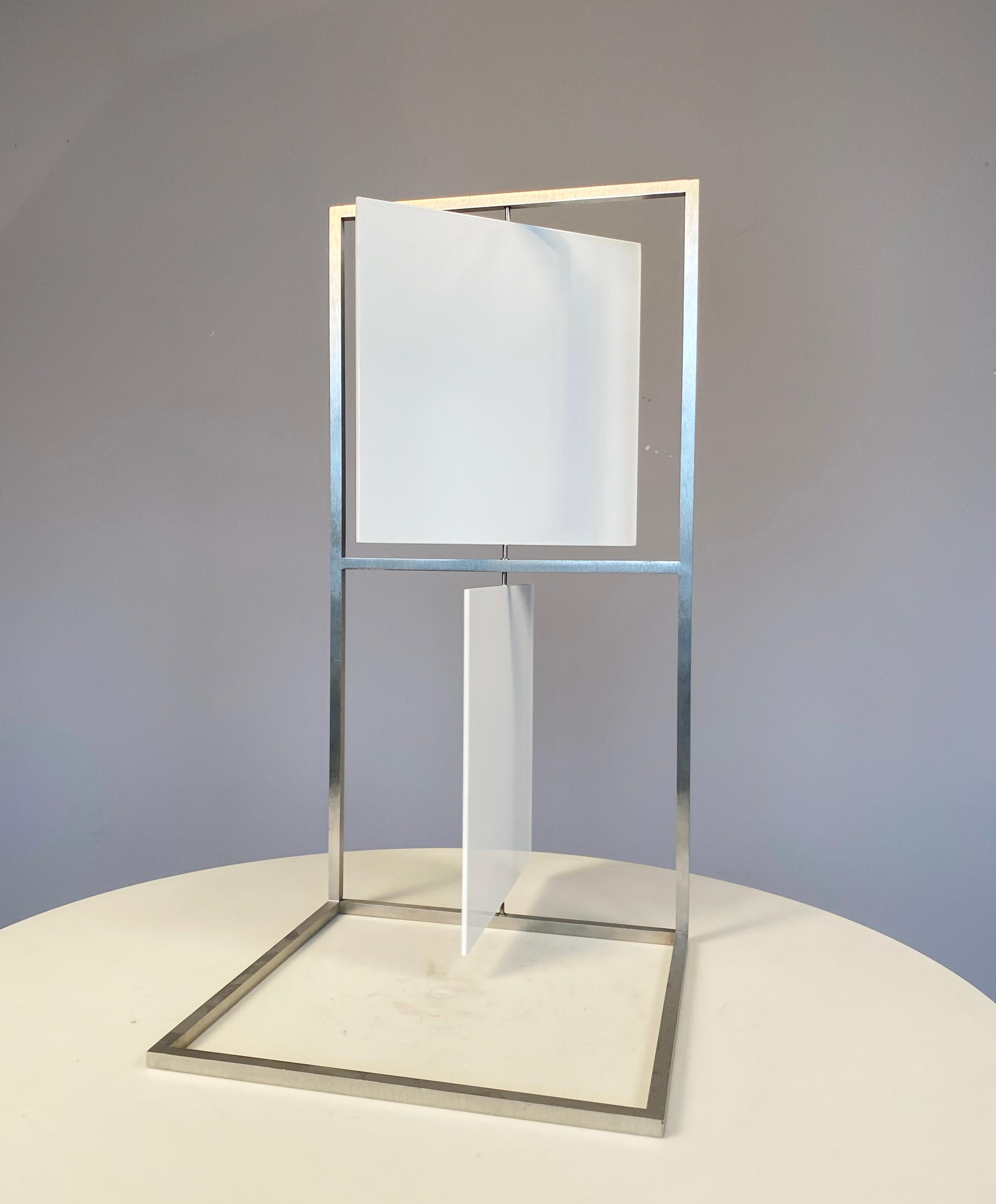 Roger Phillips Abstract Sculpture - Two White Squares Kinetic sculpture