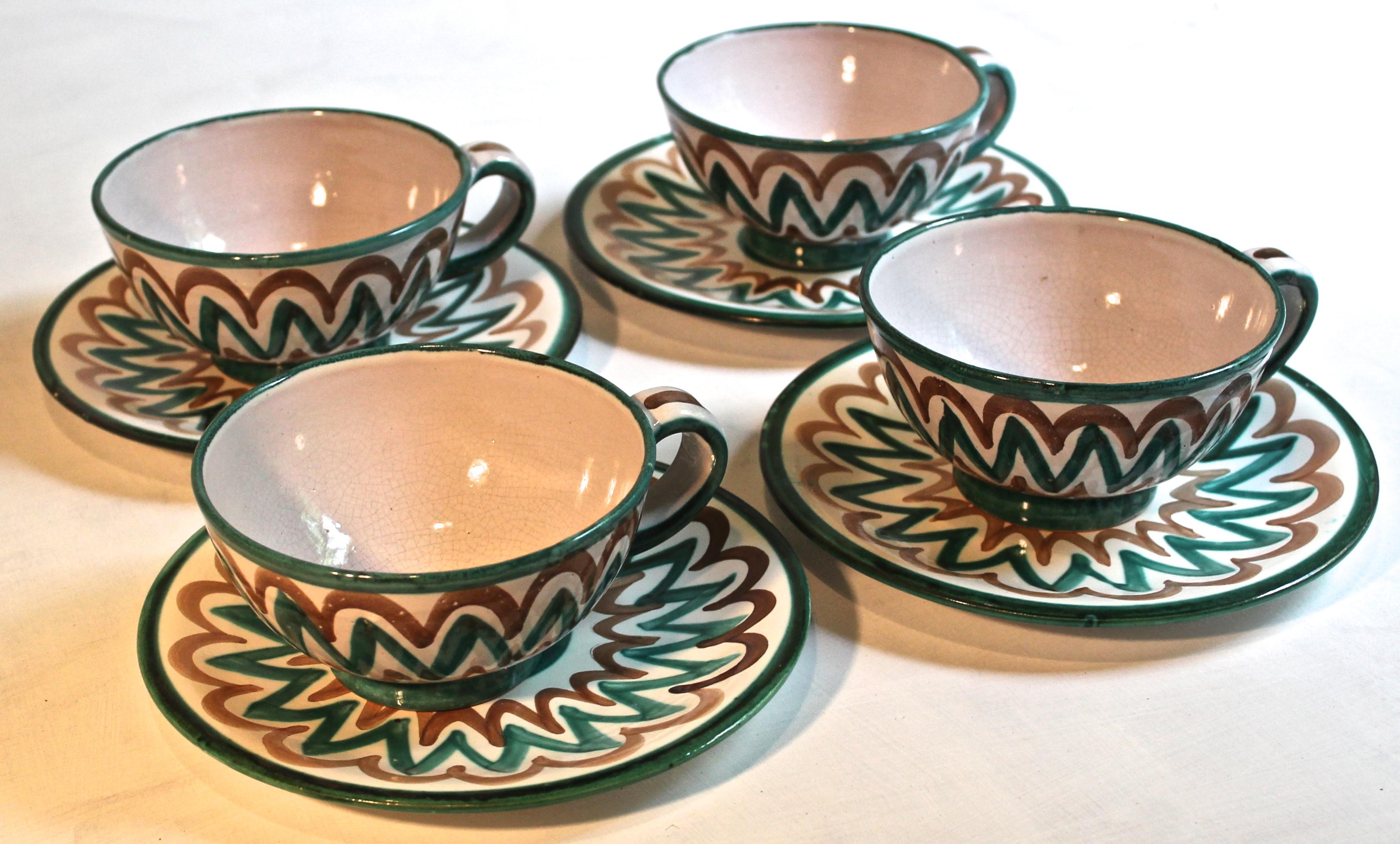 Roger Picault Vaulluris Hand-Painted Cups and Saucers For Sale 1