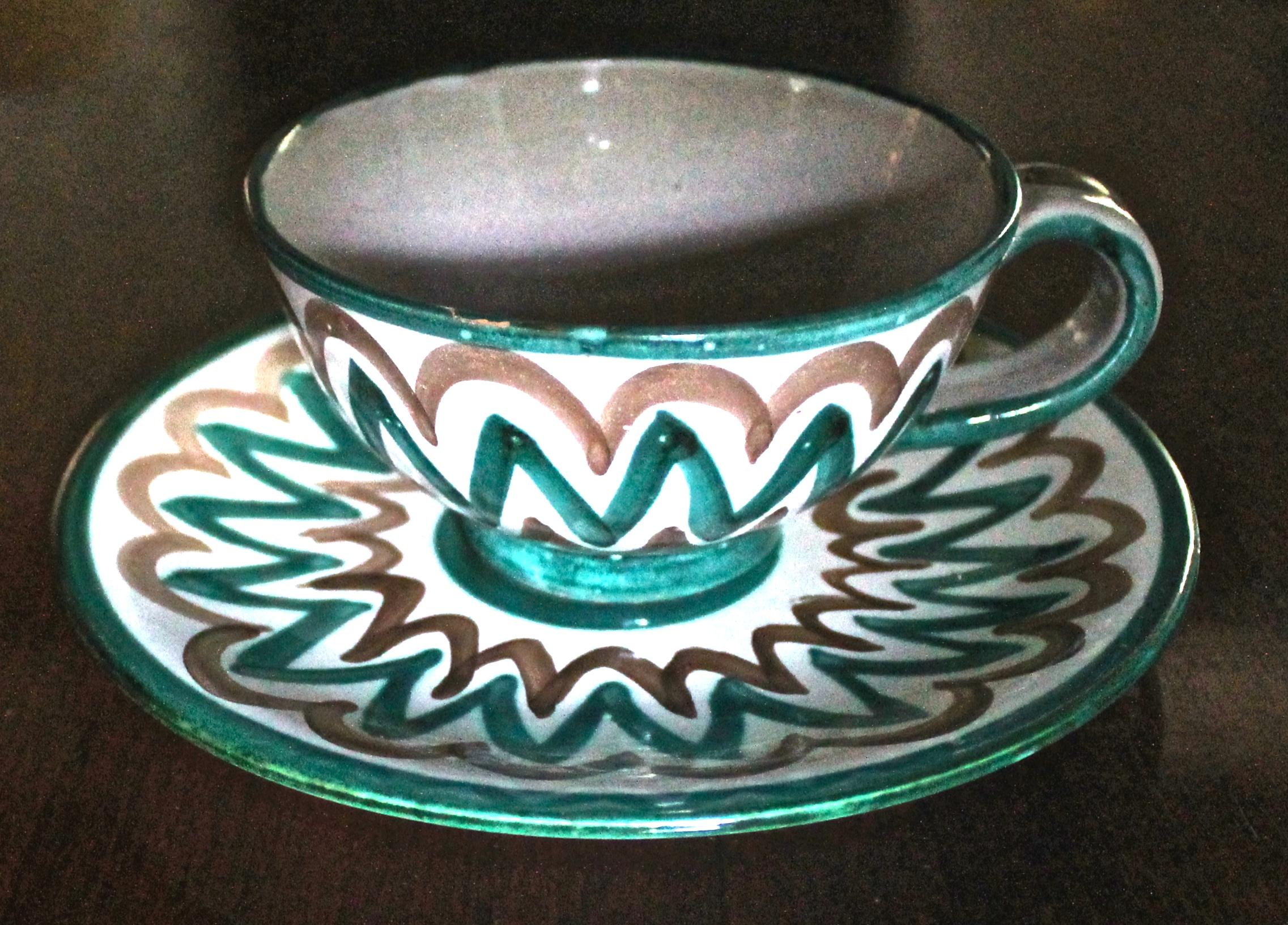 Hand-Crafted Roger Picault Vaulluris Hand-Painted Cups and Saucers For Sale