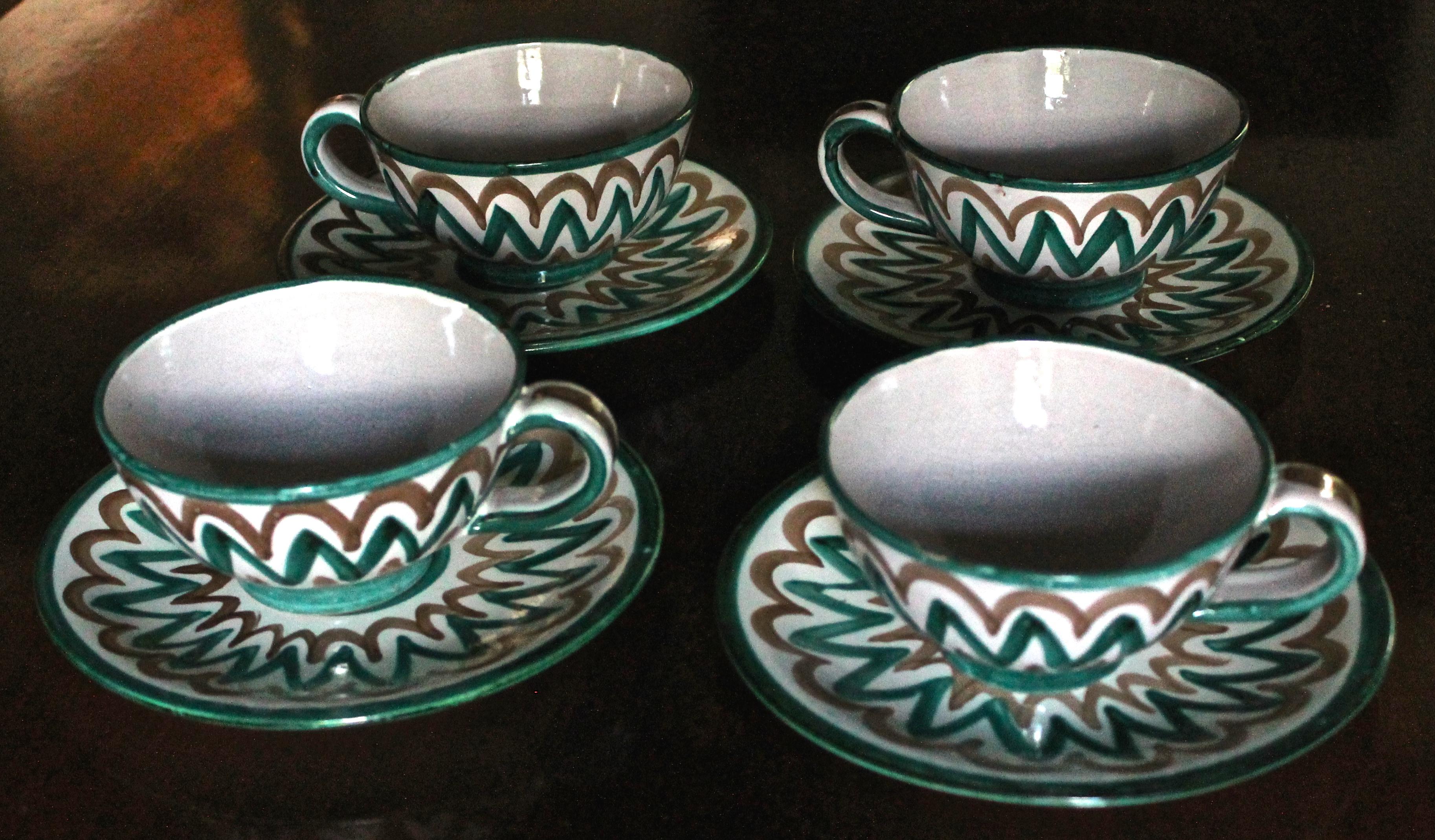 20th Century Roger Picault Vaulluris Hand-Painted Cups and Saucers For Sale