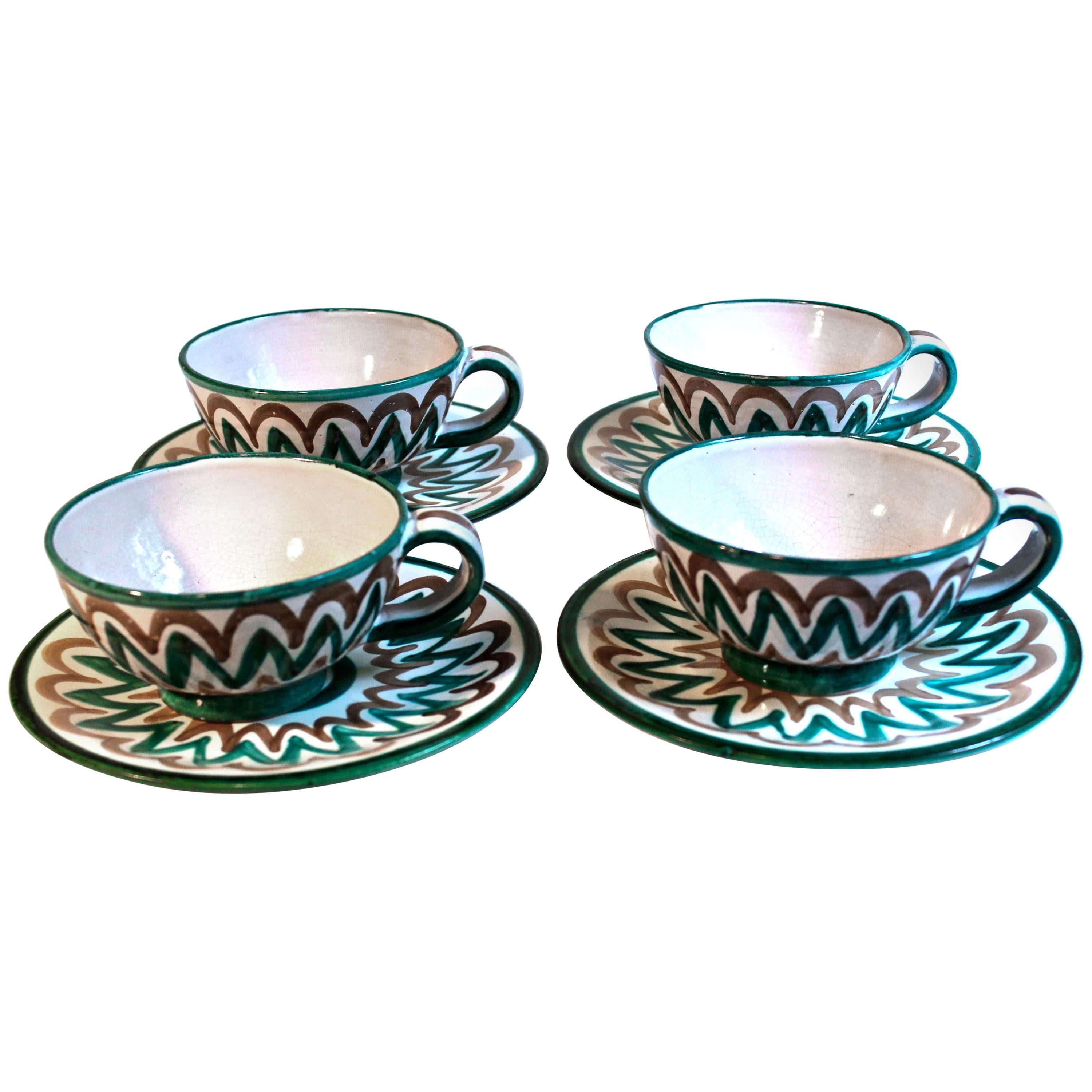 Roger Picault Vaulluris Hand-Painted Cups and Saucers