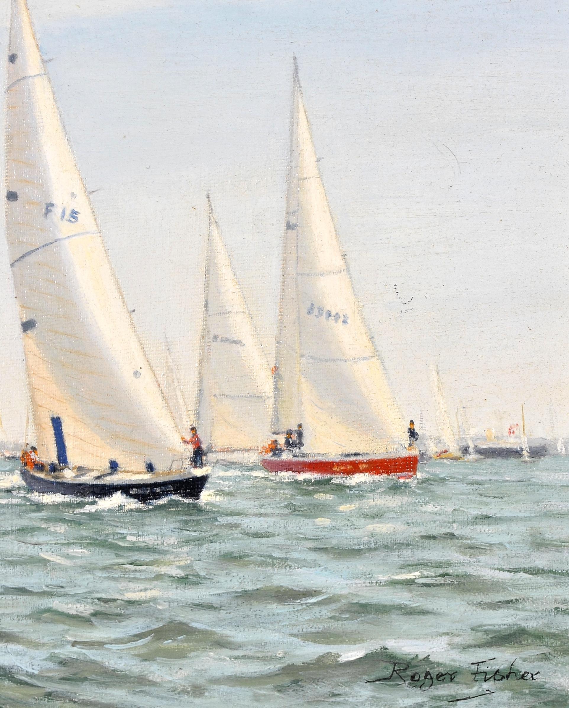 Round the World Race - English Marine Maritime Seascape Yachts Oil Painting For Sale 2