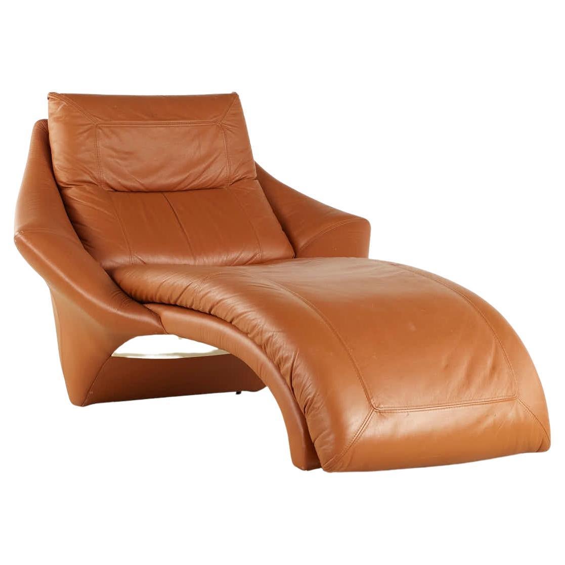 Roger Rougier Mid Century Brown Leather Chaise Lounge For Sale at 1stDibs