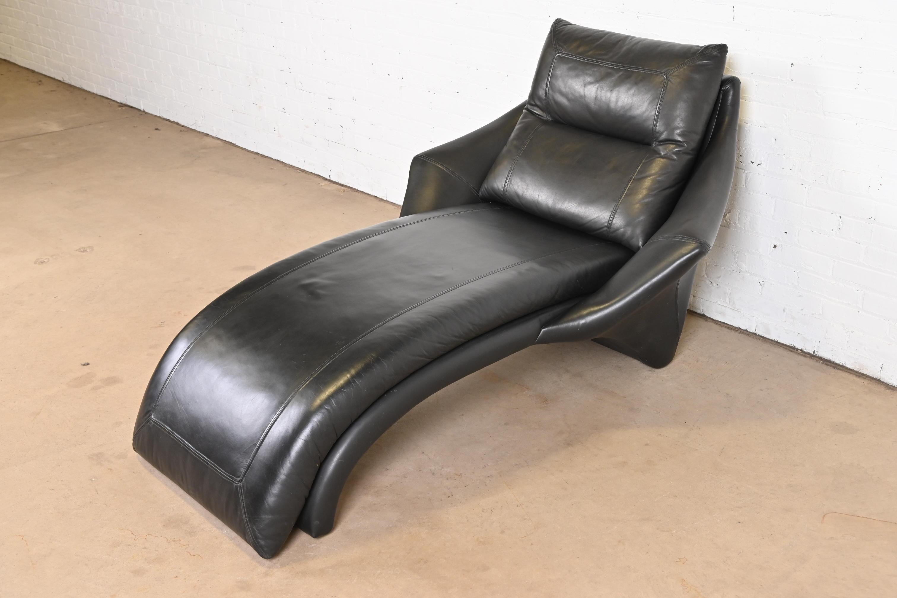 Roger Rougier Modern Black Leather Chaise Lounge For Sale 1