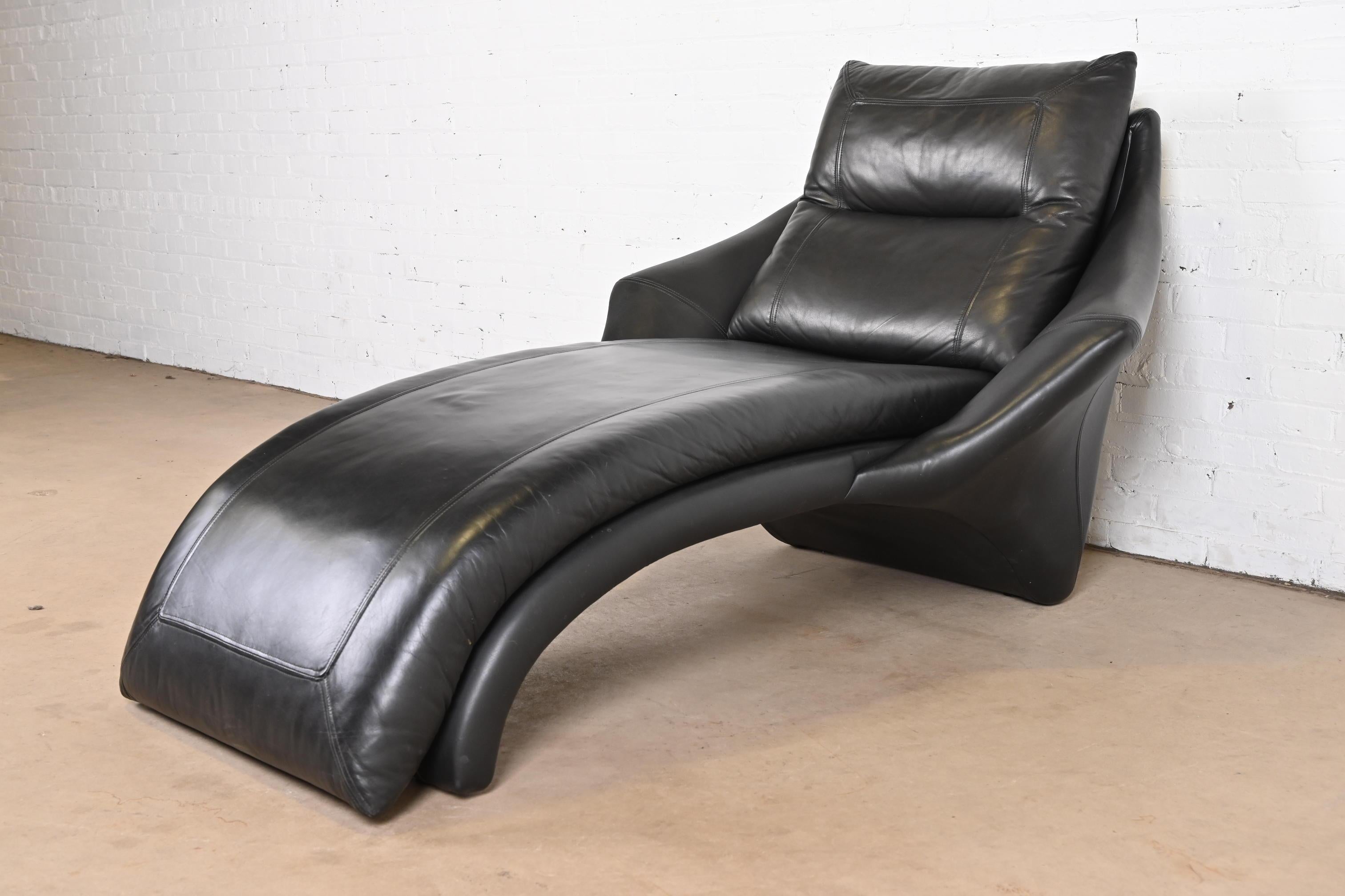 Roger Rougier Modern Black Leather Chaise Lounge For Sale 2