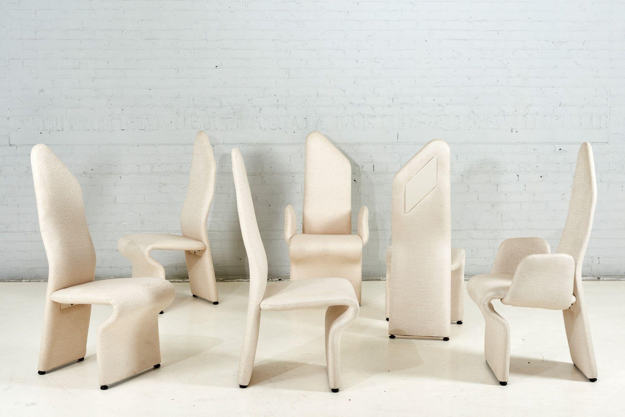 Post-Modern Roger Rougier Set of 6 Post Modern Dining Chairs, 1980 For Sale