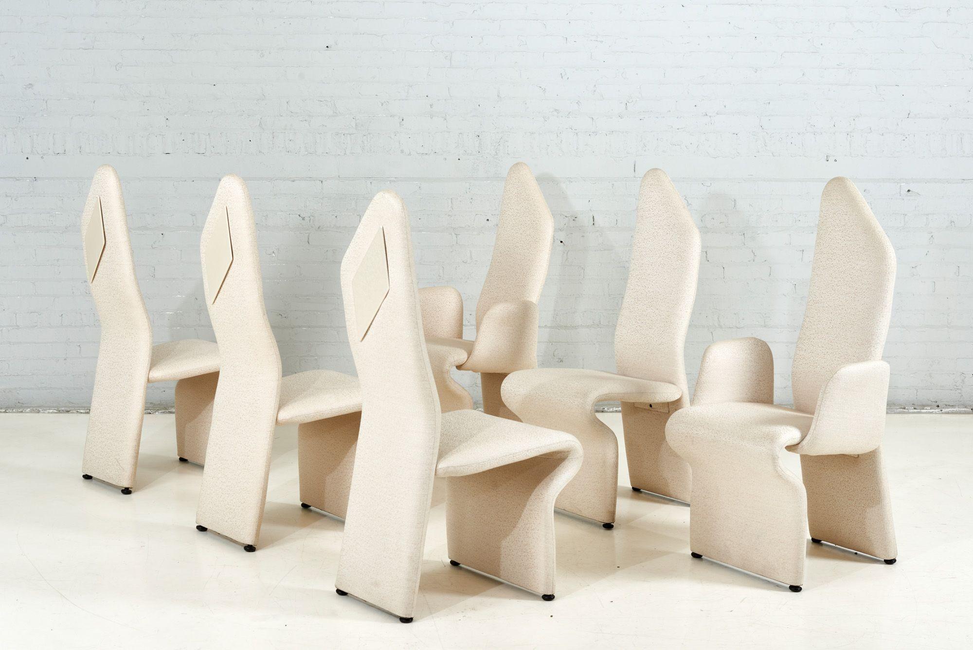 Late 20th Century Roger Rougier Set of 6 Post Modern Dining Chairs, 1980 For Sale