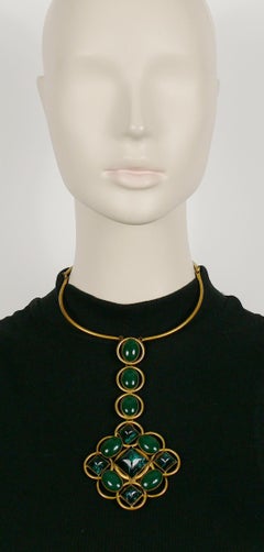 Roger Scemama Vintage 1970er Jahre Halskette mit Anhänger aus grünem Malachitglas