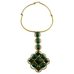 Roger Scemama Vintage 1970s Green Malachite Glass Pendant Necklace