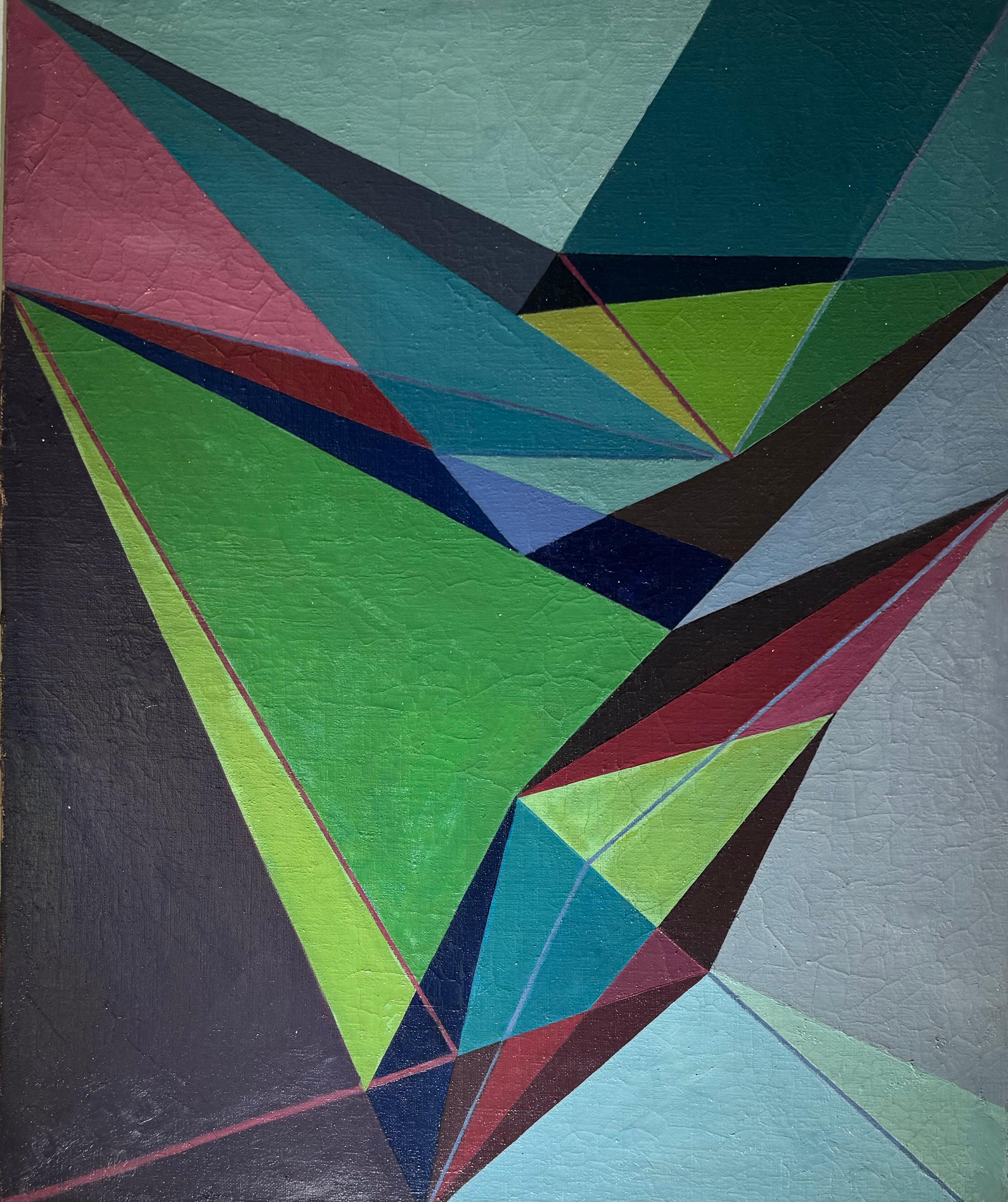 Quadro GEOMETRICO americano del 1970 di grandi dimensioni con colori blu astratti - Painting di roger selchow