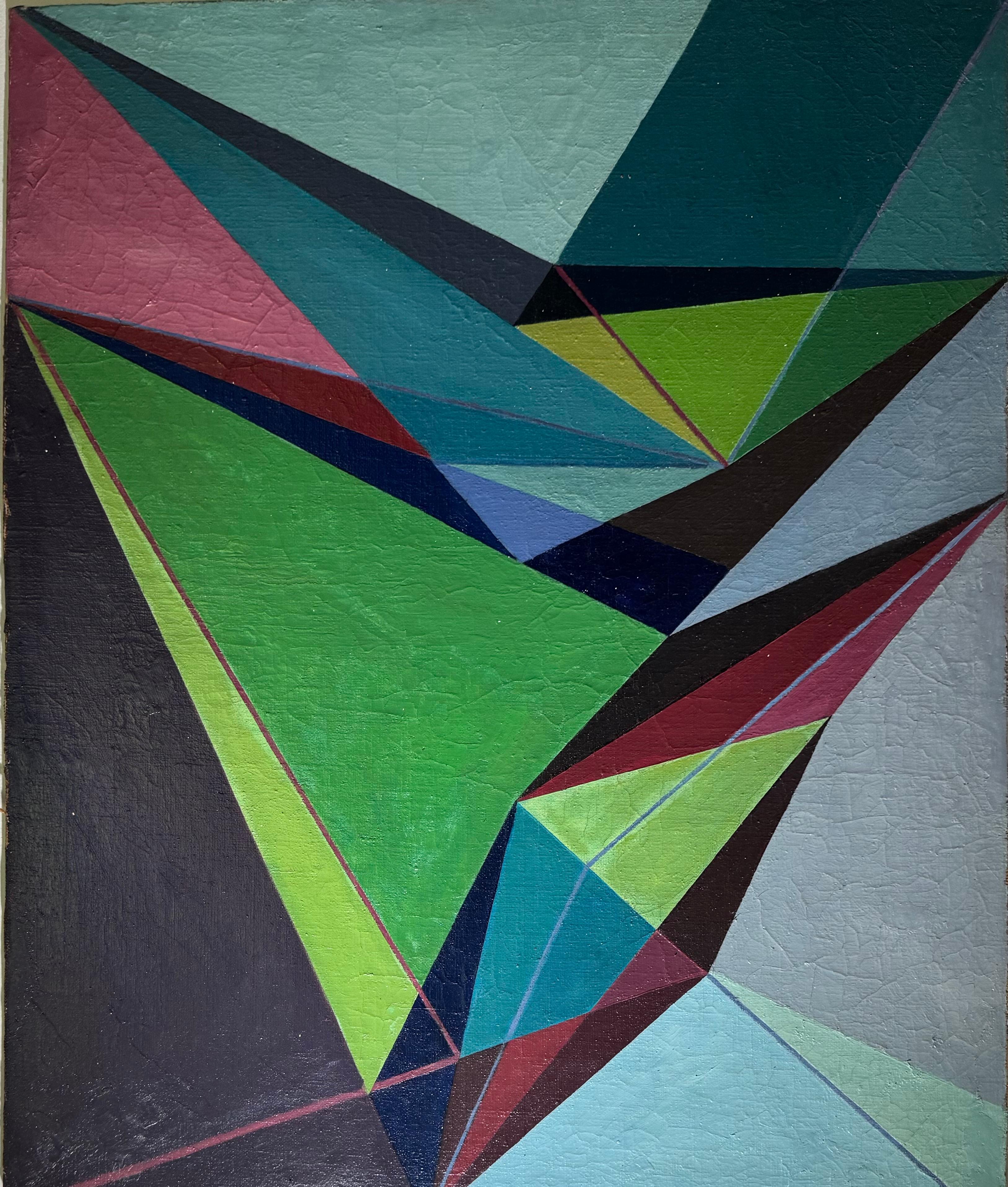 Quadro GEOMETRICO americano del 1970 di grandi dimensioni con colori blu astratti - Painting Astrattismo geometrico di roger selchow