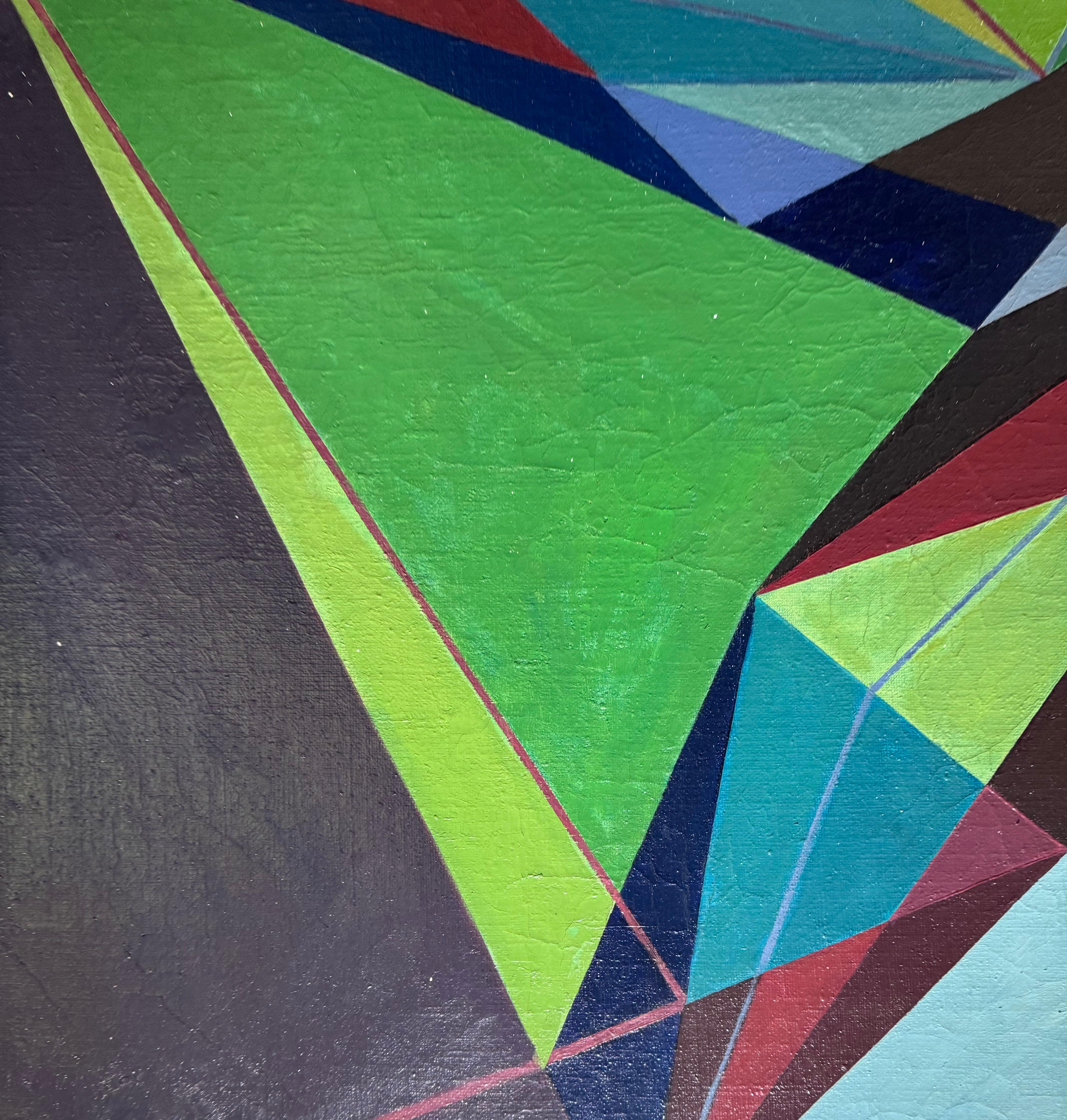 Quadro GEOMETRICO americano del 1970 di grandi dimensioni con colori blu astratti - Abstract Painting Nero di roger selchow