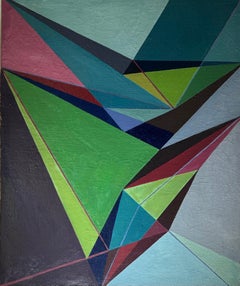 Quadro GEOMETRICO americano del 1970 di grandi dimensioni con colori blu astratti