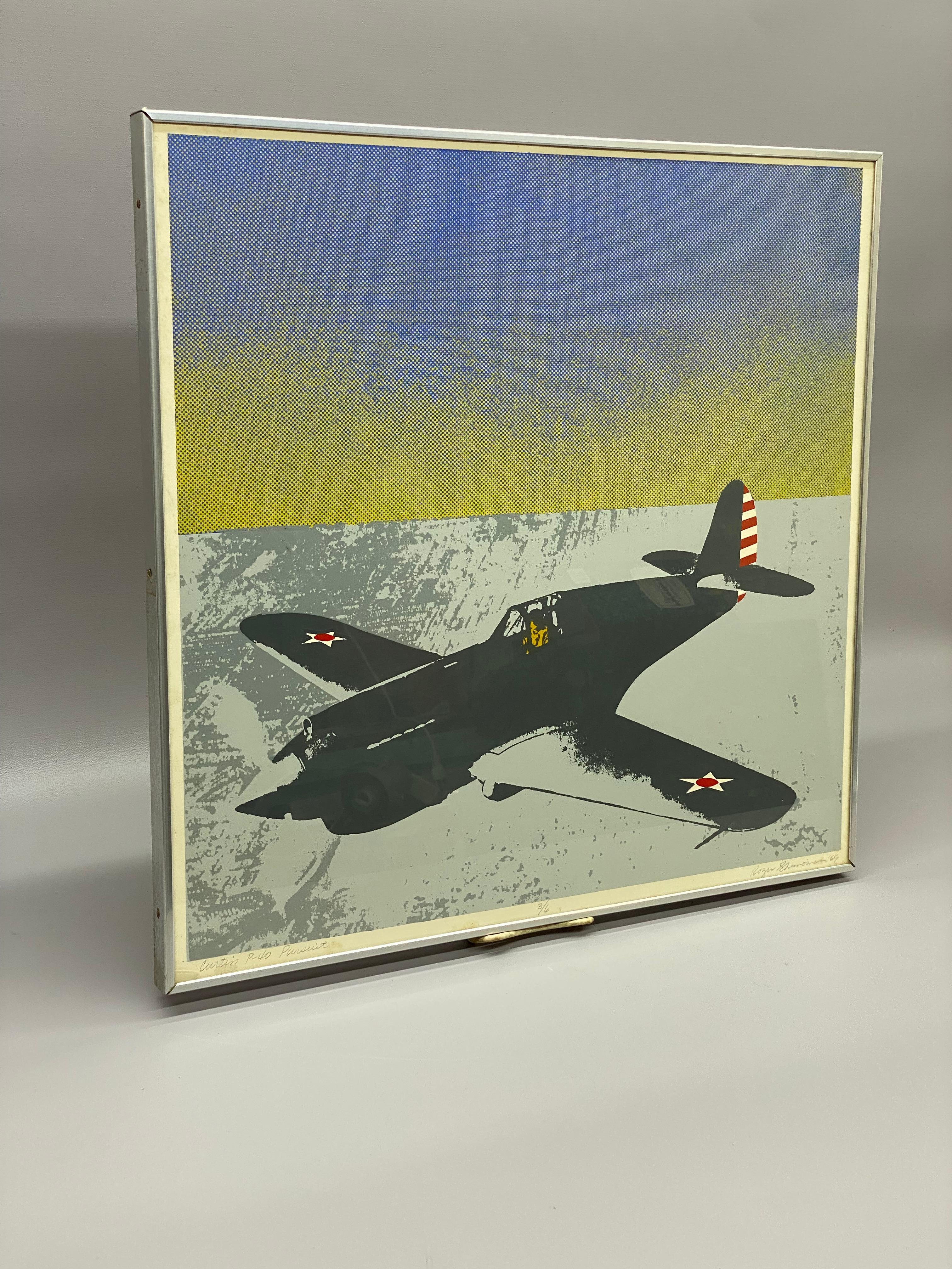 Mid-Century Modern Roger Shimomura Curtiss P-40 Lithograph, 1969