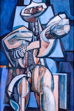 20th Century British abstract painting 'Gladiator' by Roger Smith, in blues