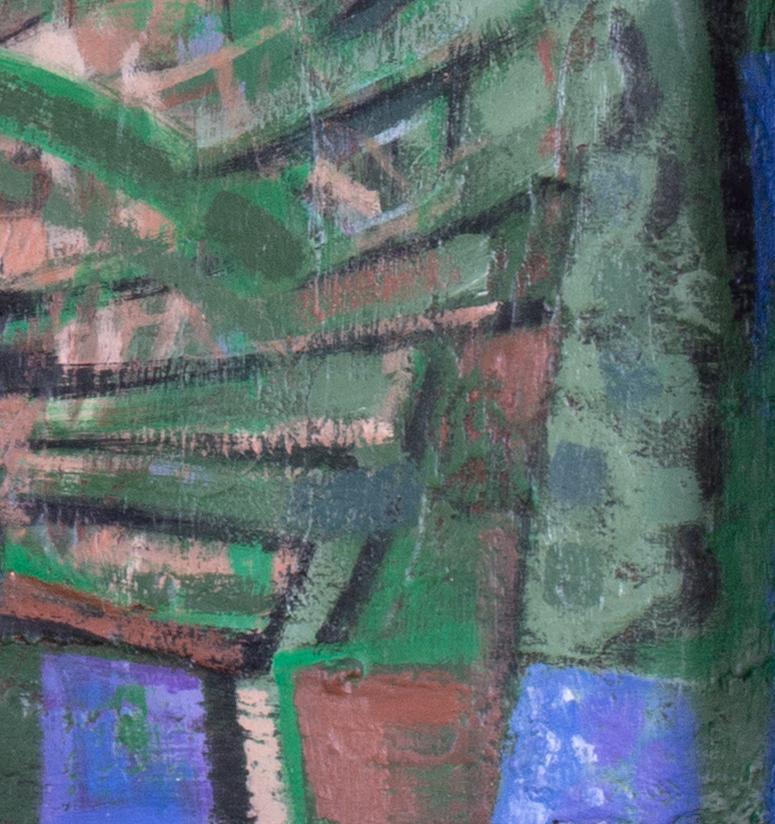 20th Century British abstracted female nude in green - Abstract Painting by Roger Smith