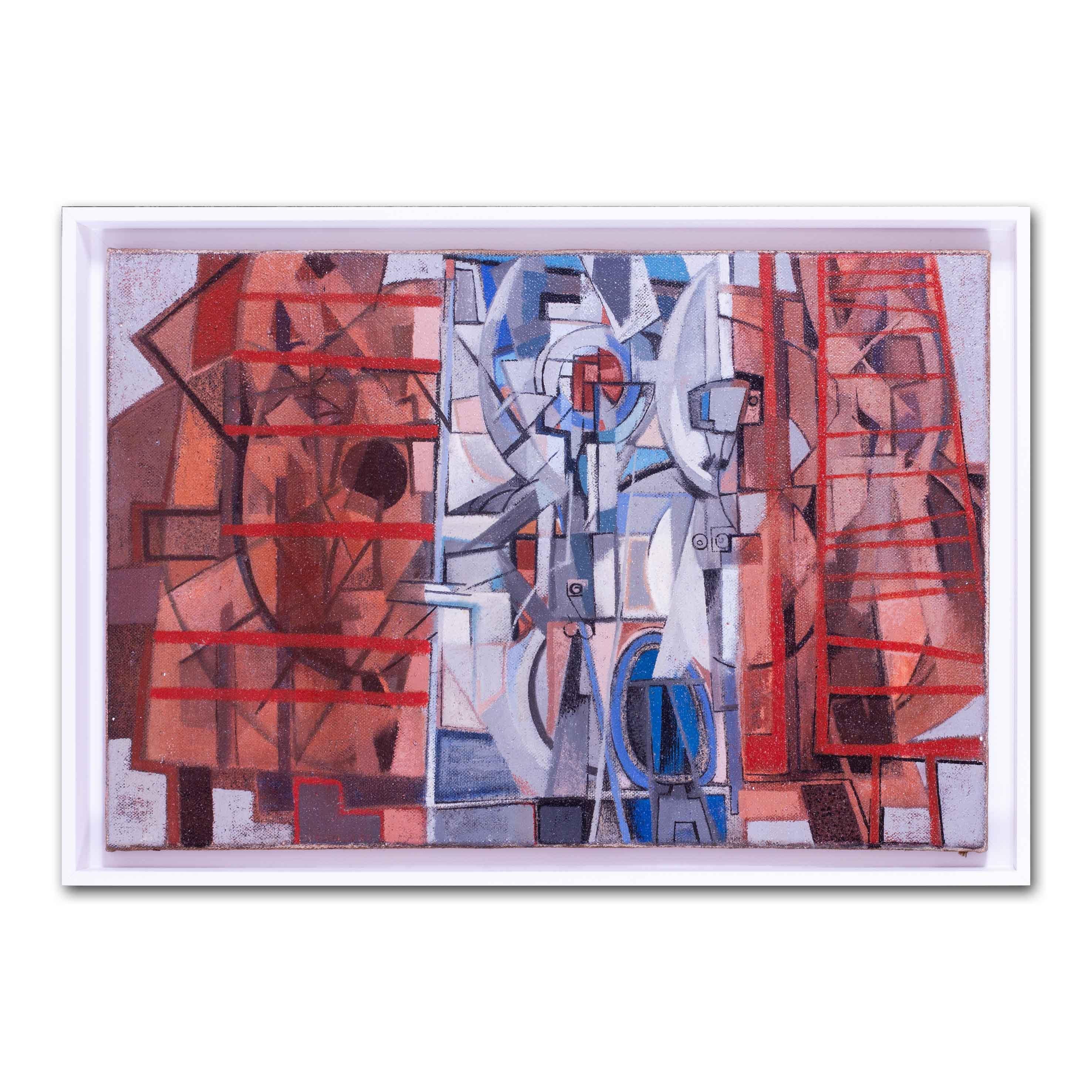 British 20th Century abstract oil painting by Roger Smith in reds and whites 3