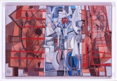 British 20th Century abstract oil painting by Roger Smith in reds and whites
