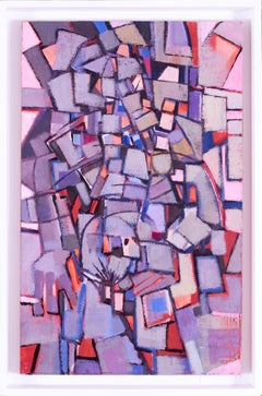 British 20th Century abstract oil painting by Roger Smith in shades of pink