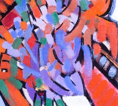 British 20th Century abstract painting by Roger Smith in reds