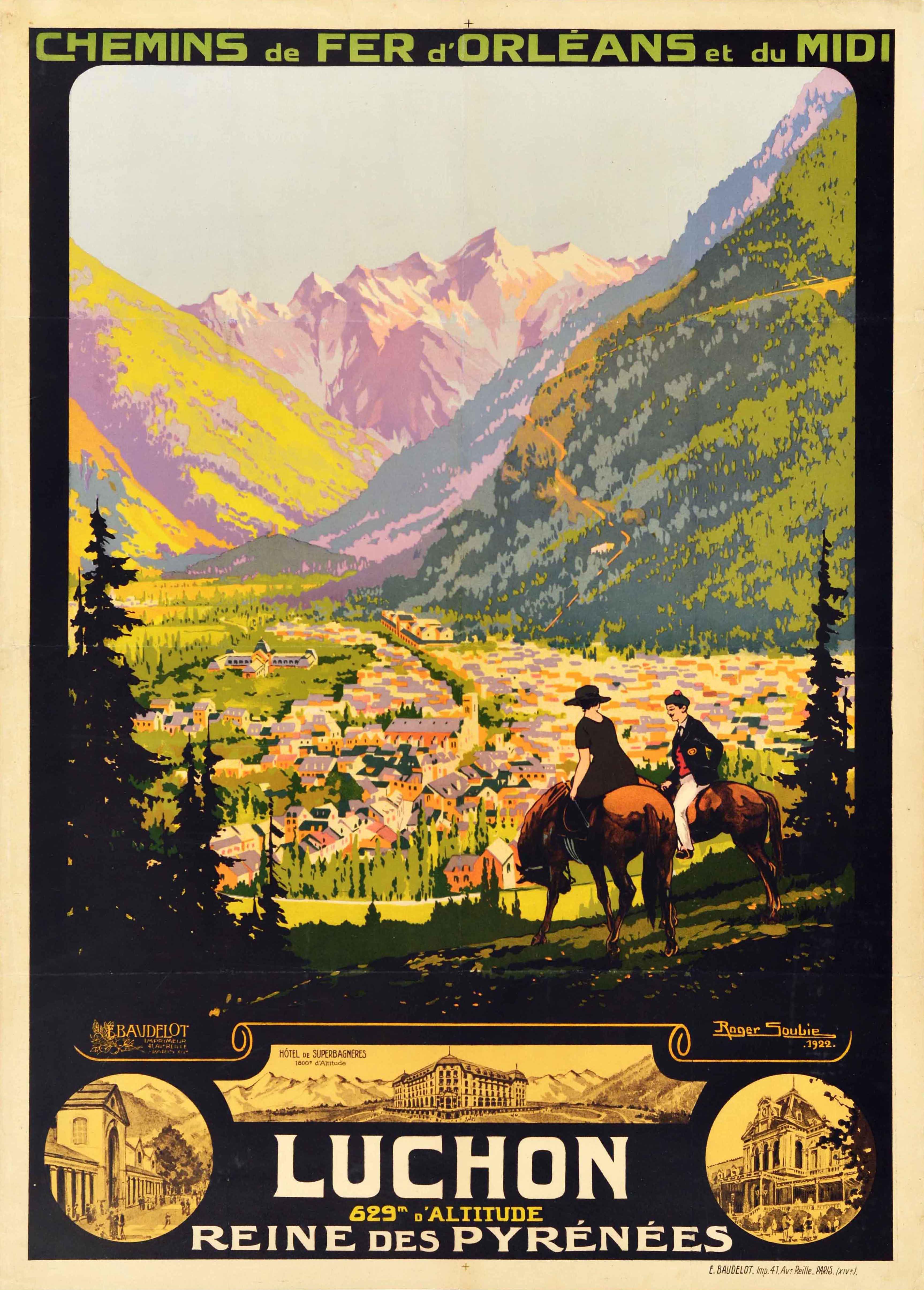 Roger Soubie Print - Original Antique Travel Poster Luchon Pyrenees Orleans Midi Railways Soubie Art