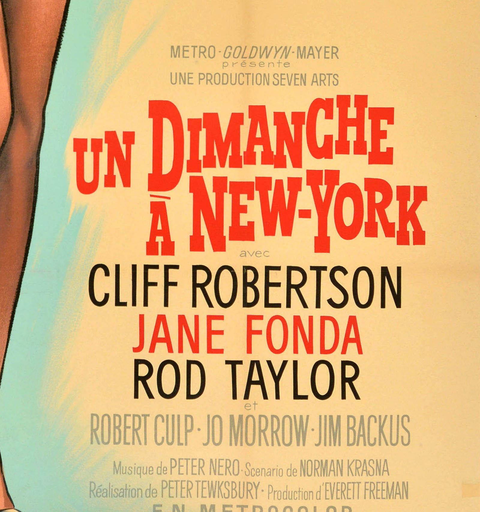 Poster originale d'epoca del film comico Domenica a New York Jane Fonda Roger Soubie in vendita 3