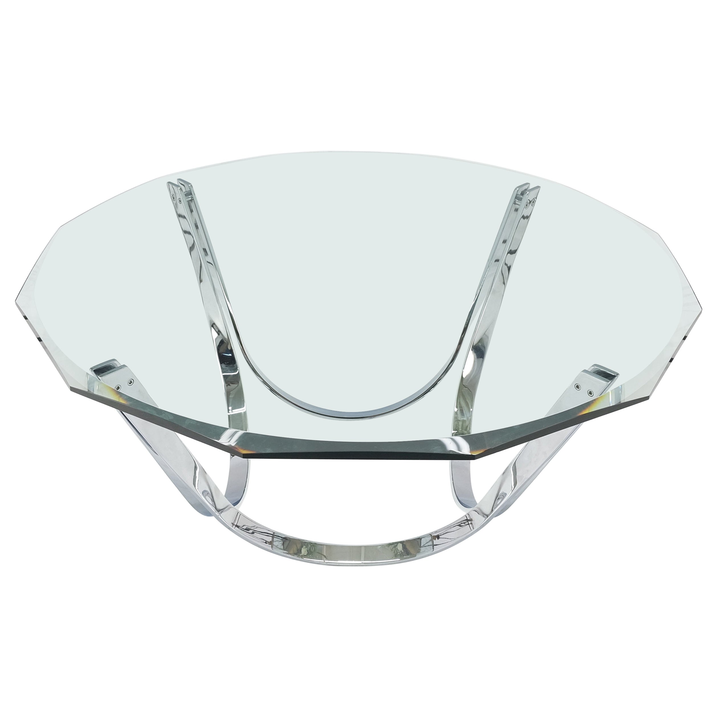 Roger Sprung 3/4" Moderner Couchtisch mit abgeschrägtem Glasfuß aus der Mitte des Jahrhunderts MINT