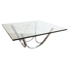 Roger Sprunger 1970s Modern Chrome Base Square Glass Top Cocktail Coffee Table