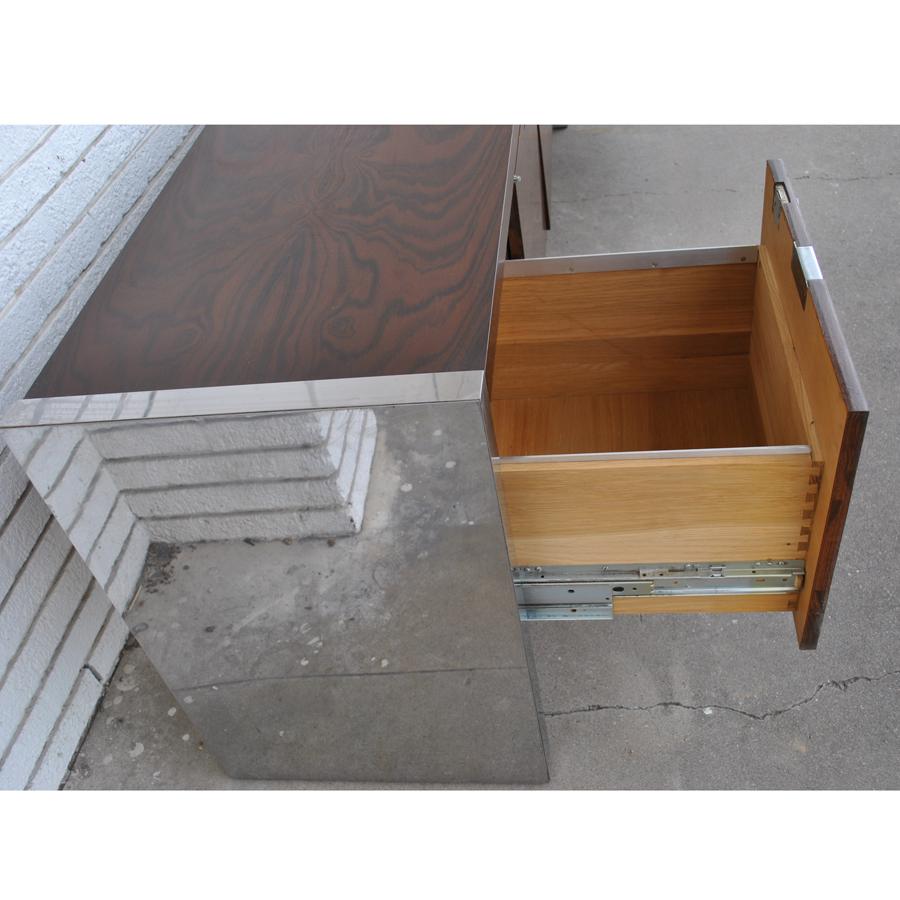 20th Century Roger Sprunger for Dunbar 6.5 ft Rosewood Chrome Credenza For Sale