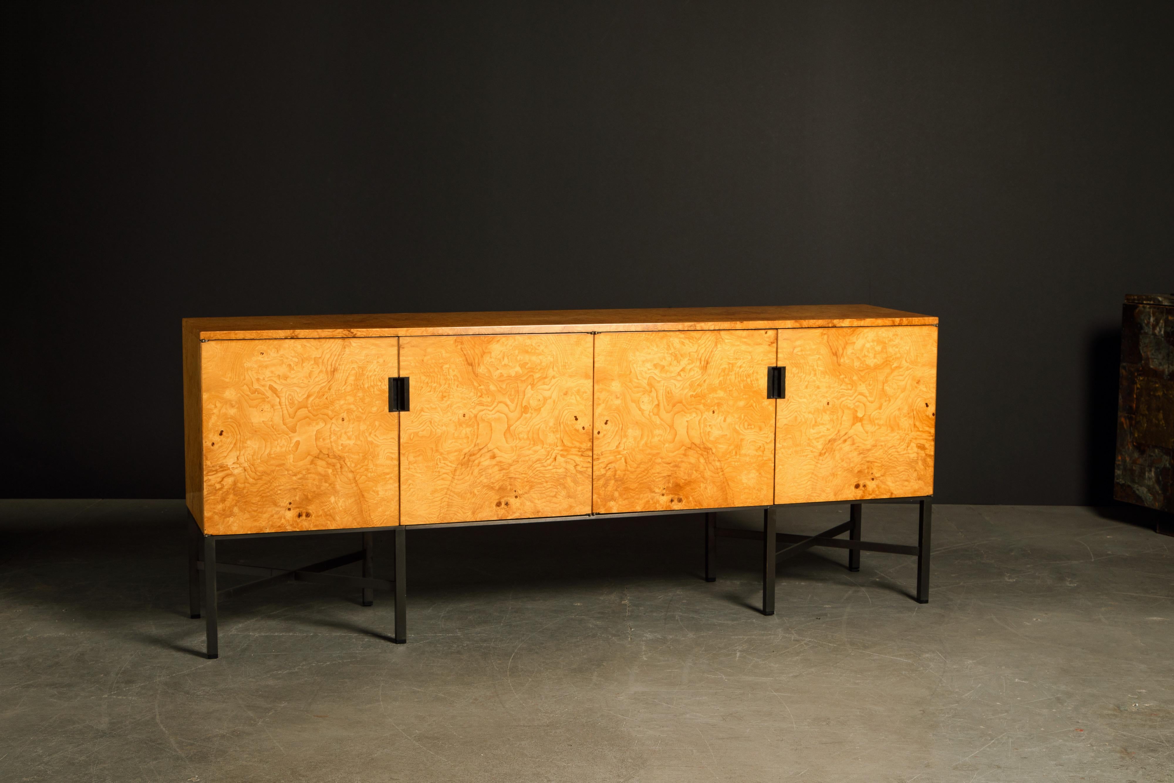 Mid-Century Modern Roger Sprunger for Dunbar #7111 Olive Burl Sideboard Credenza, c. 1965, Signed