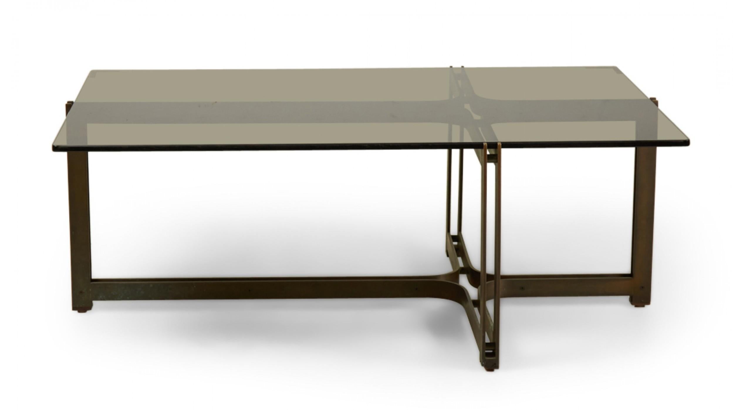 20th Century Roger Sprunger for Dunbar Bronze and Smoked Glass Coffee / Cocktail Table For Sale