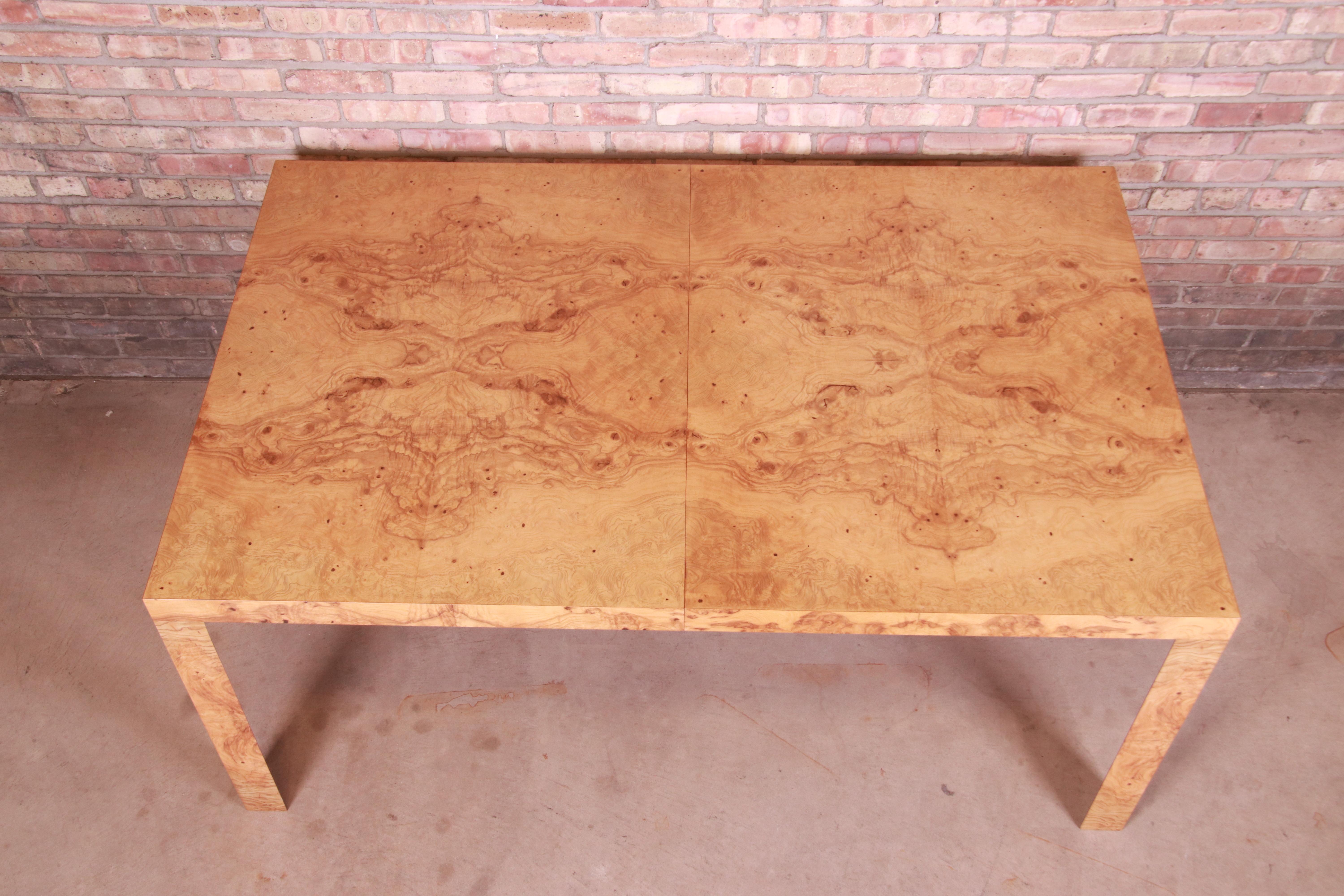 Roger Sprunger for Dunbar Burl Wood Extension Dining Table, Newly Refinished 11